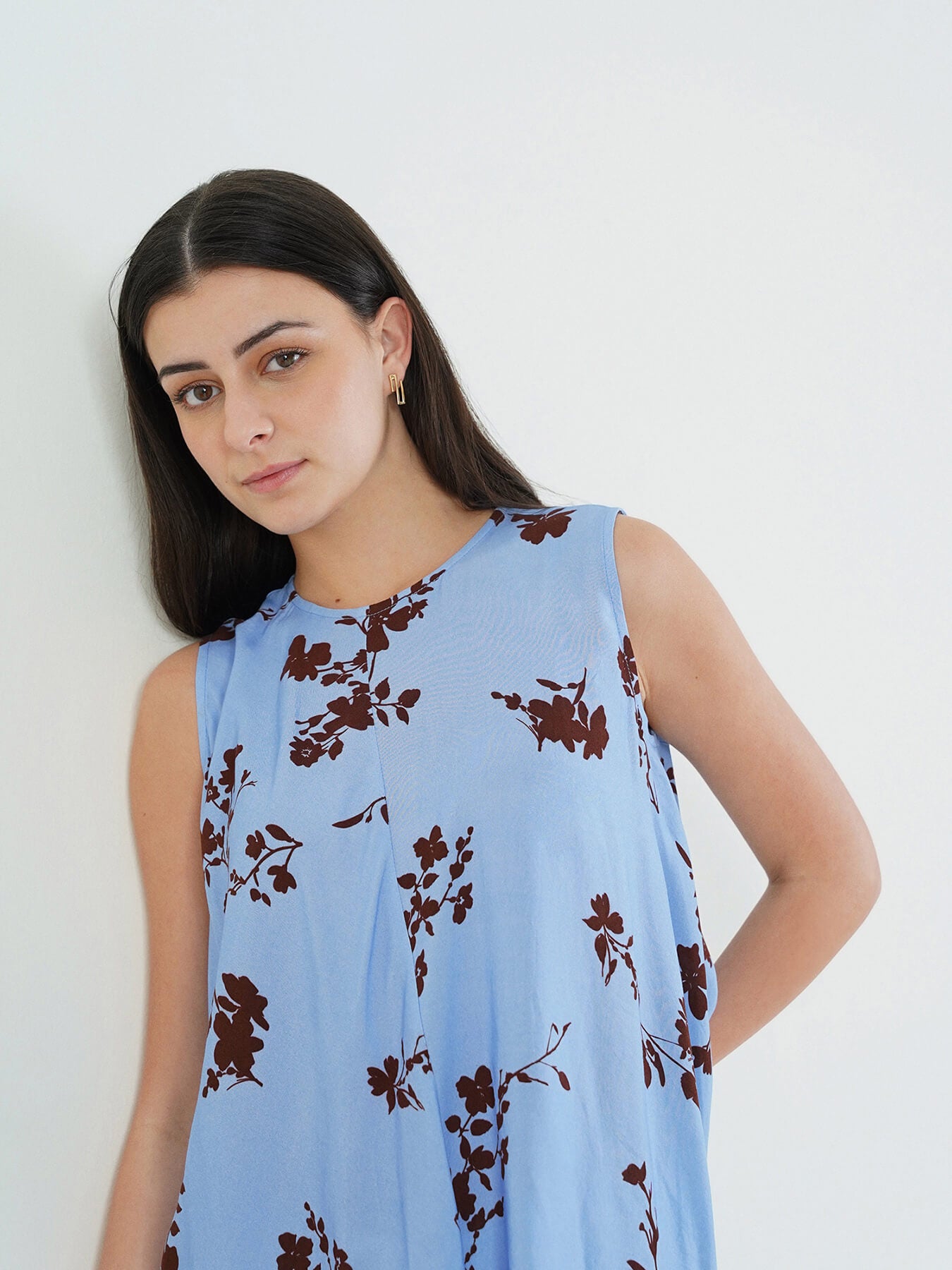 Viscose Floral A-Line Top - Blue