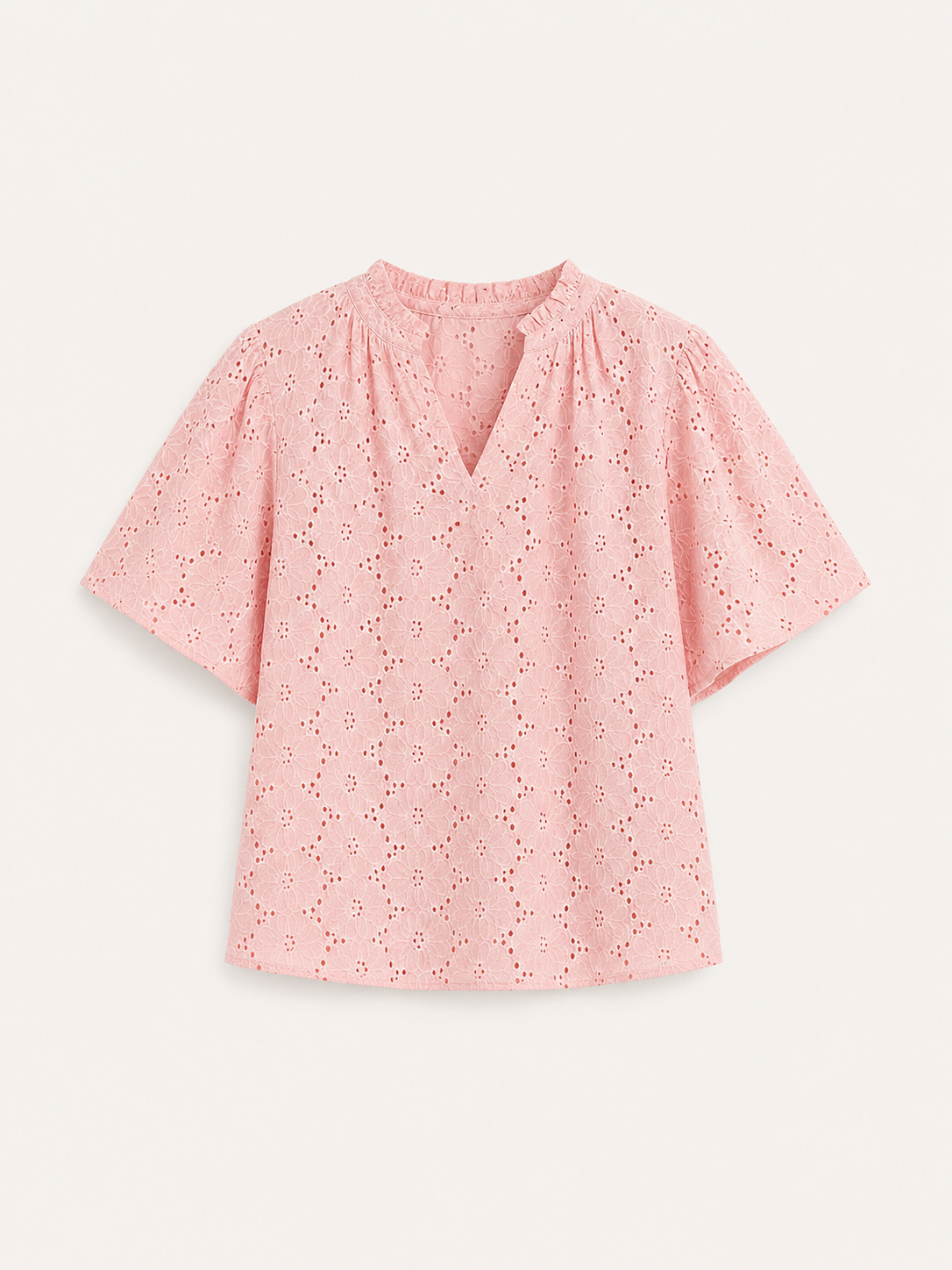 Schiffli V-Neck Top - Pink