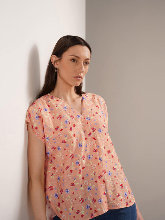 Viscose Floral Top - Peach