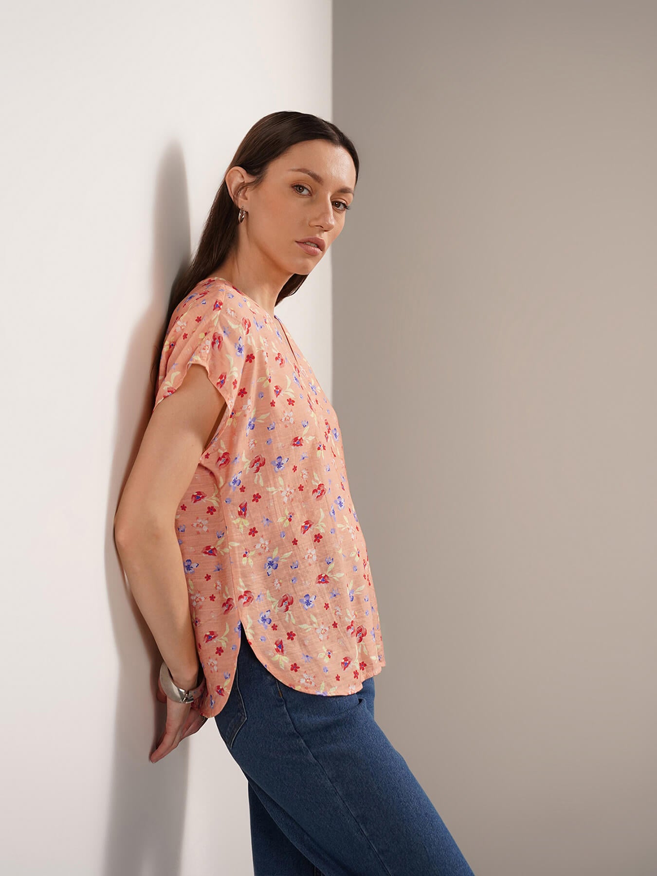Viscose Floral Top - Peach