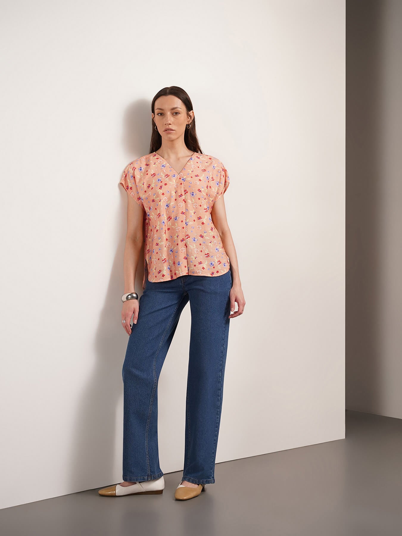 Viscose Floral Top - Peach