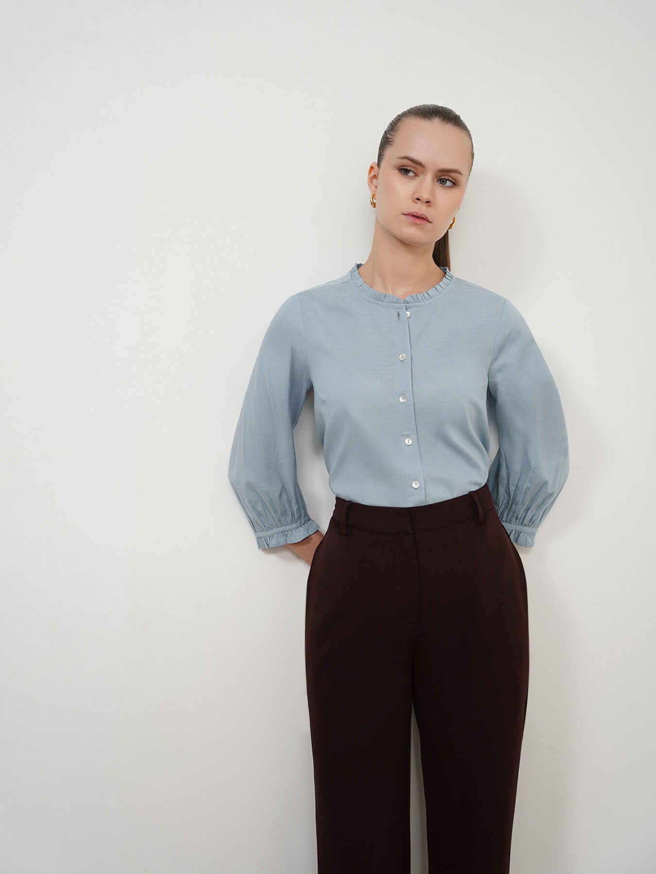 Pure Cotton Shirt Style Top - Blue