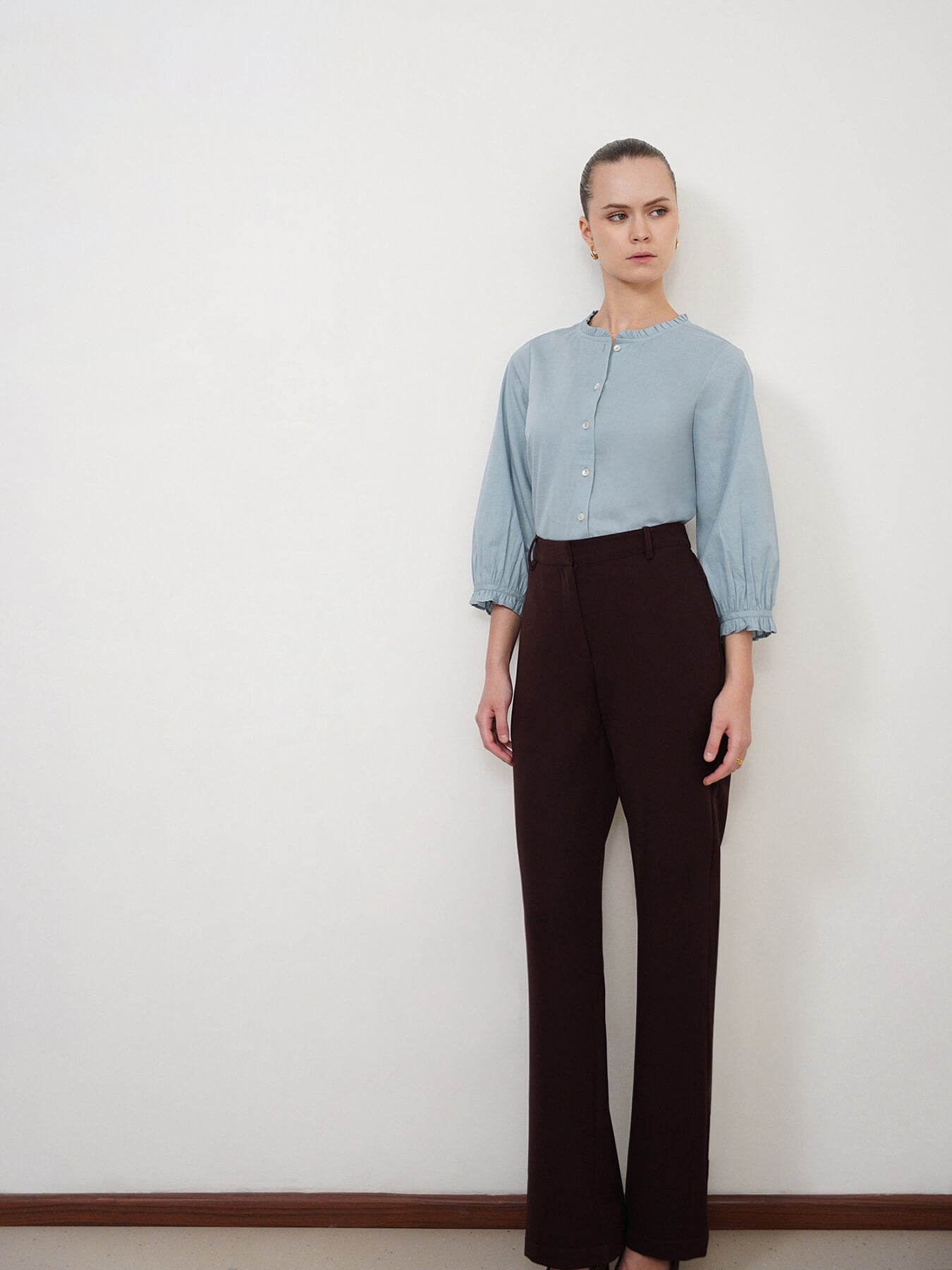 Pure Cotton Shirt Style Top - Blue