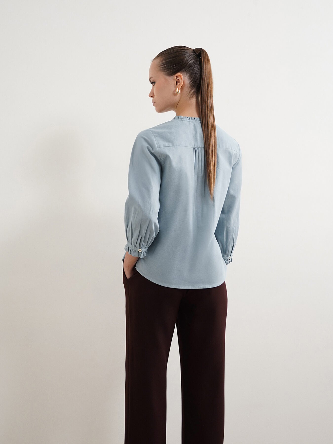 Pure Cotton Shirt Style Top - Blue