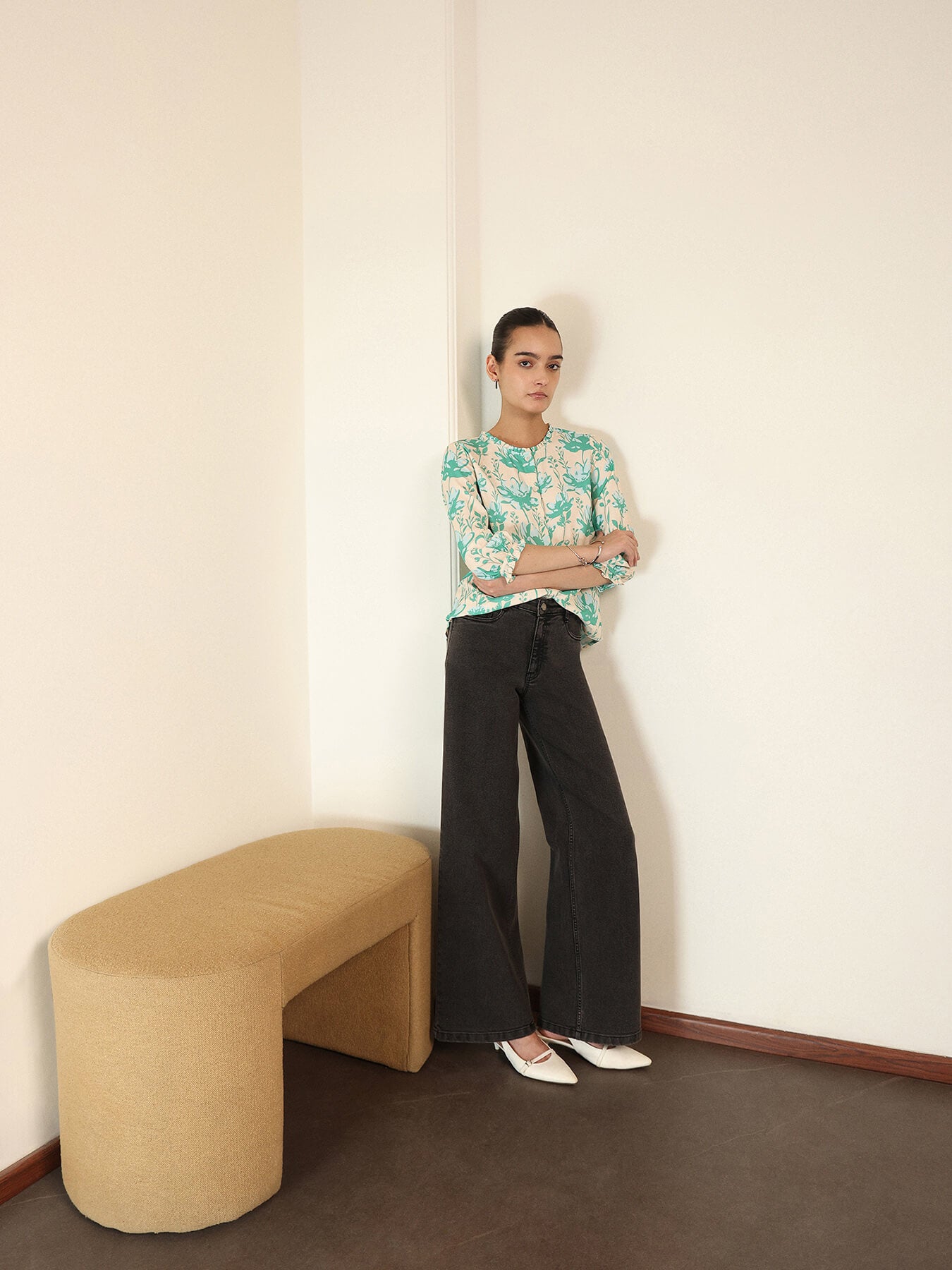 Floral Shirt Style Top - Cream