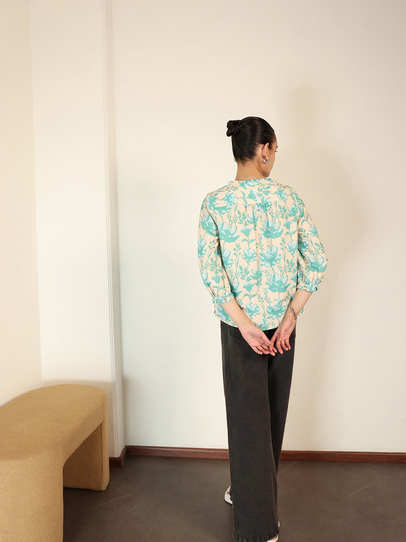 Floral Shirt Style Top - Cream