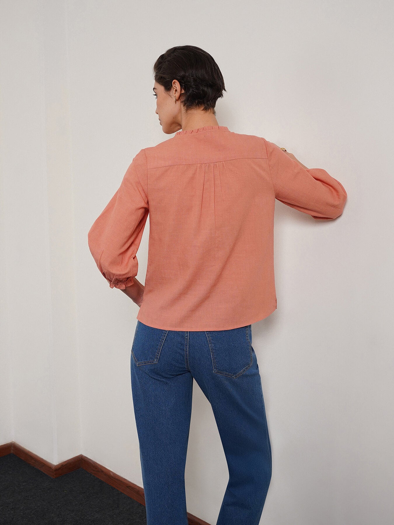 Pure Cotton Shirt Style Top - Peach