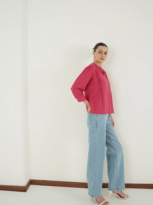Mandarin Collar Top - Pink