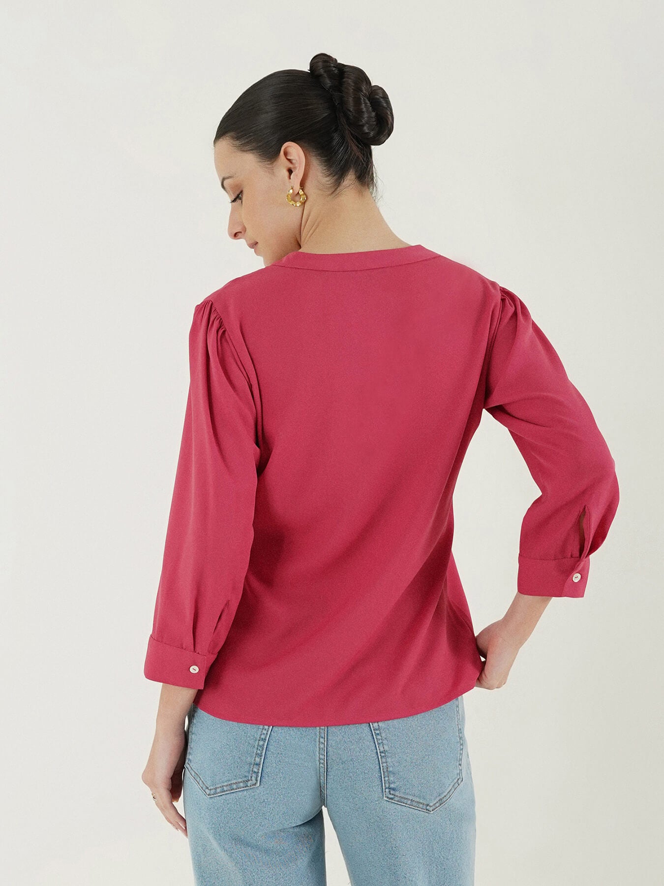 Mandarin Collar Top - Pink