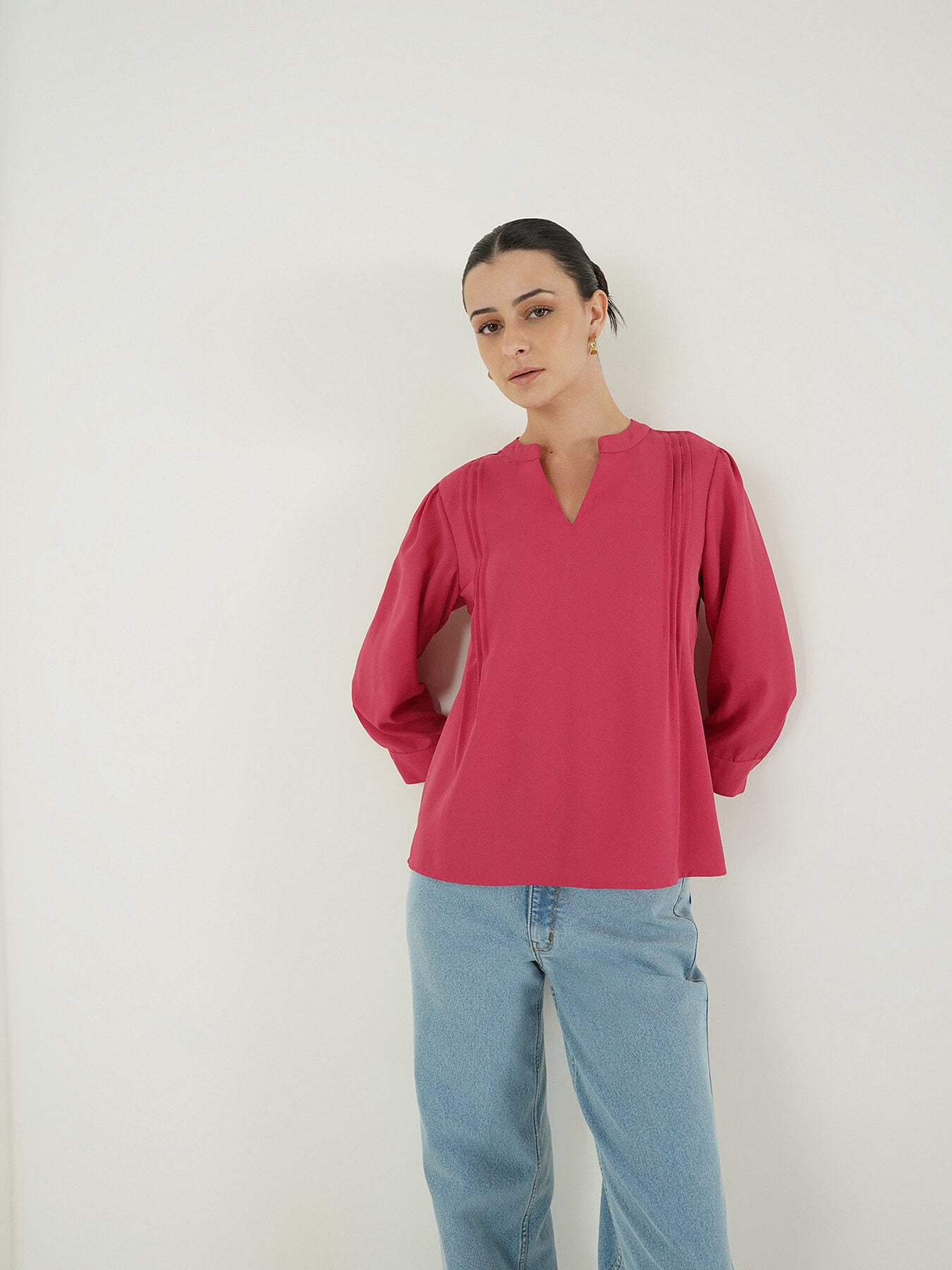 Mandarin Collar Top - Pink