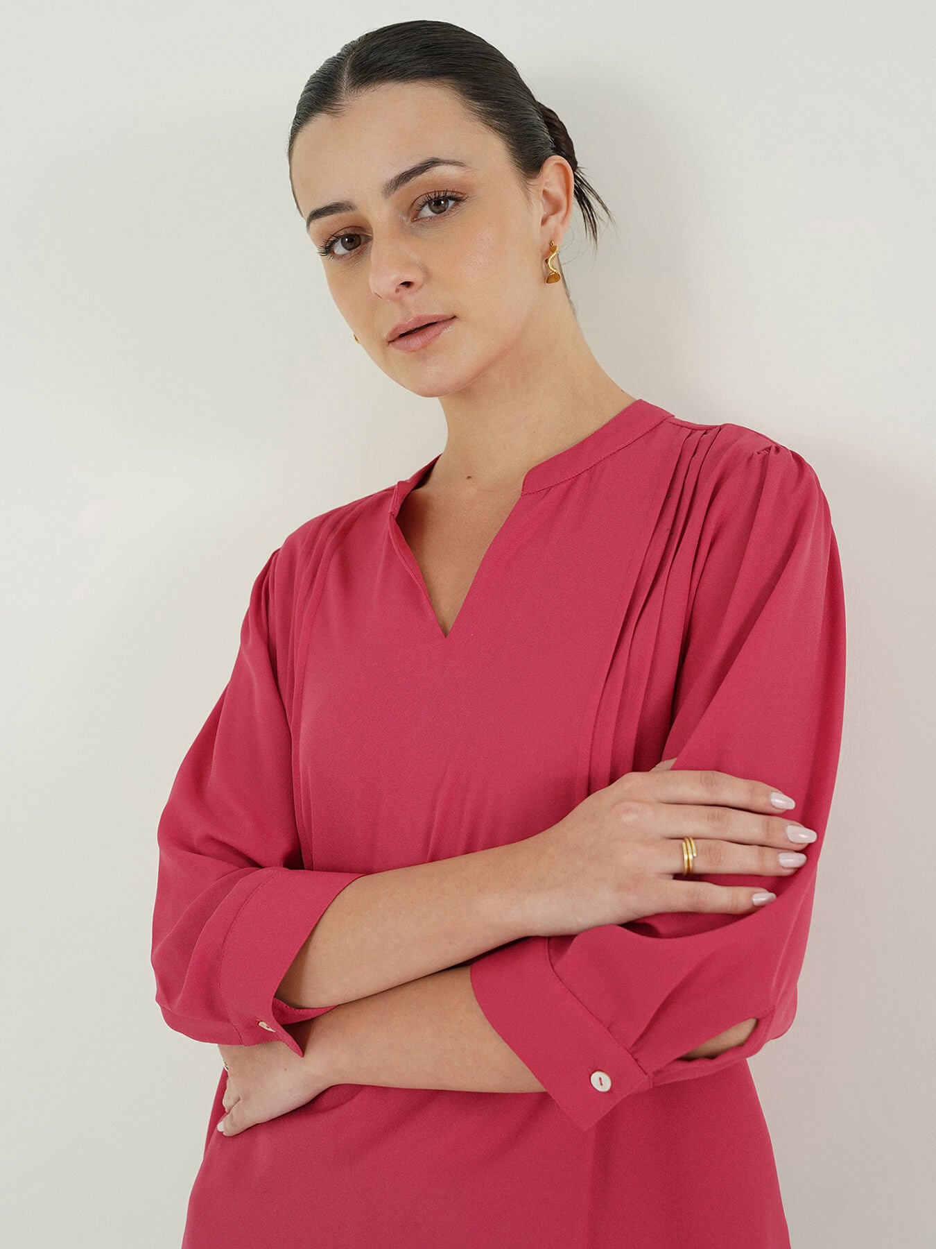 Mandarin Collar Top - Pink