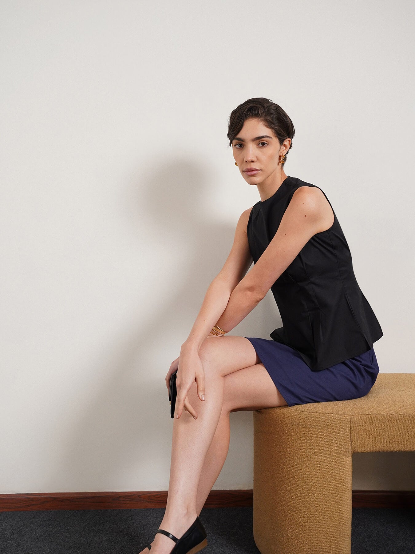 Cotton Peplum Top - Black