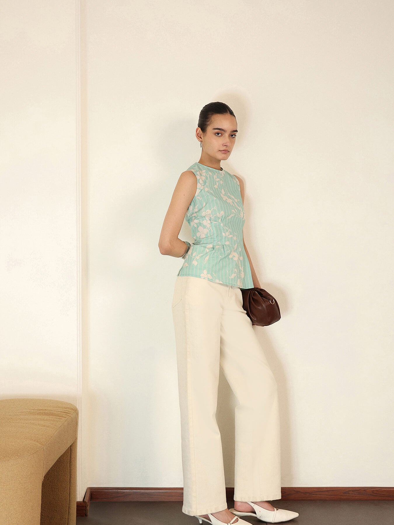 Cotton Peplum Top - Light Blue