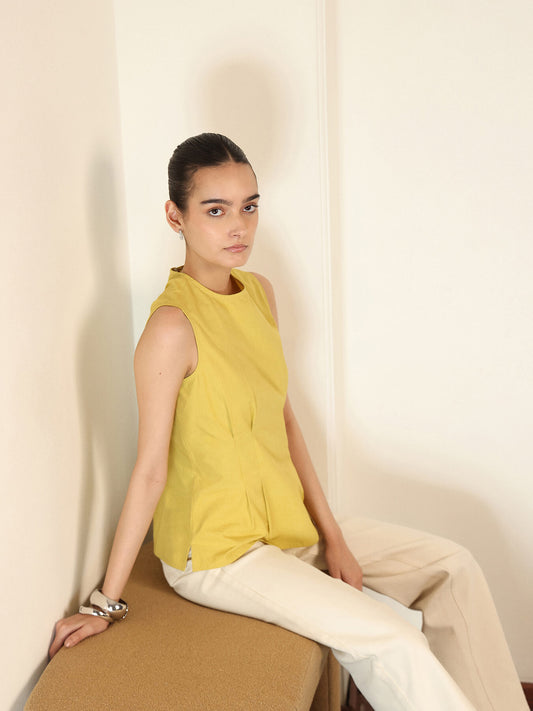 Pure Cotton Peplum Top - Yellow