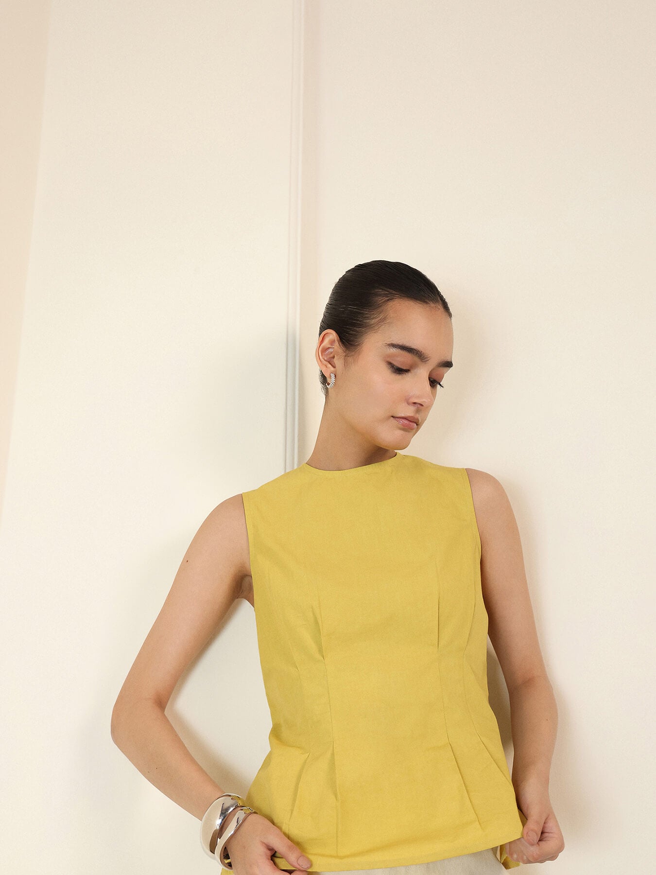 Pure Cotton Peplum Top - Yellow