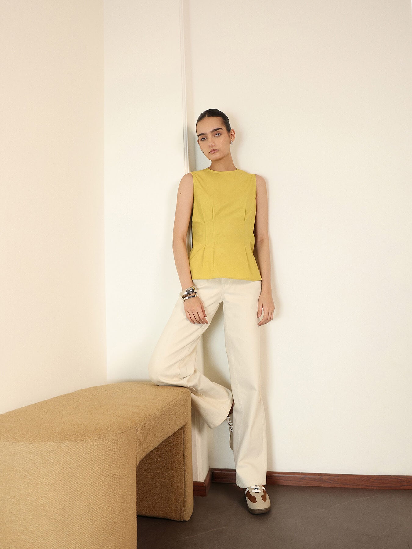 Pure Cotton Peplum Top - Yellow