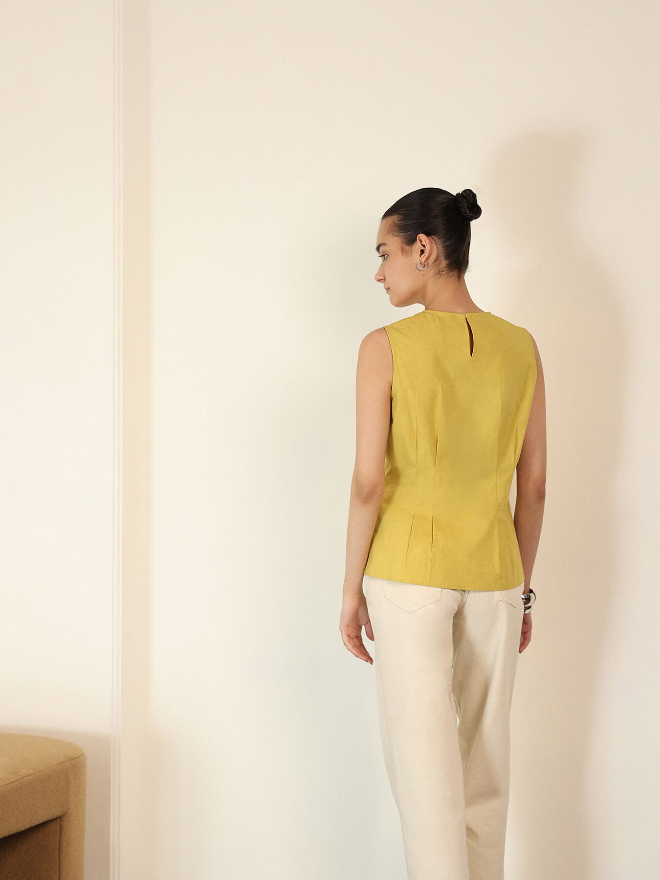 Pure Cotton Peplum Top - Yellow