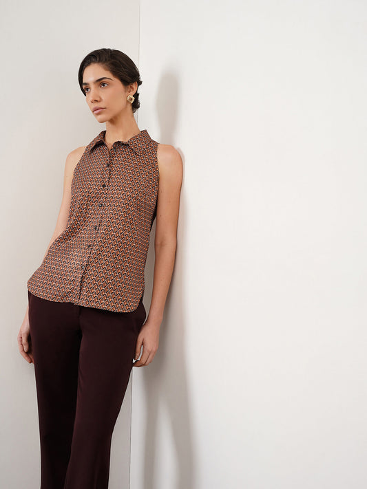 Retro Print Button Down Top - Multi