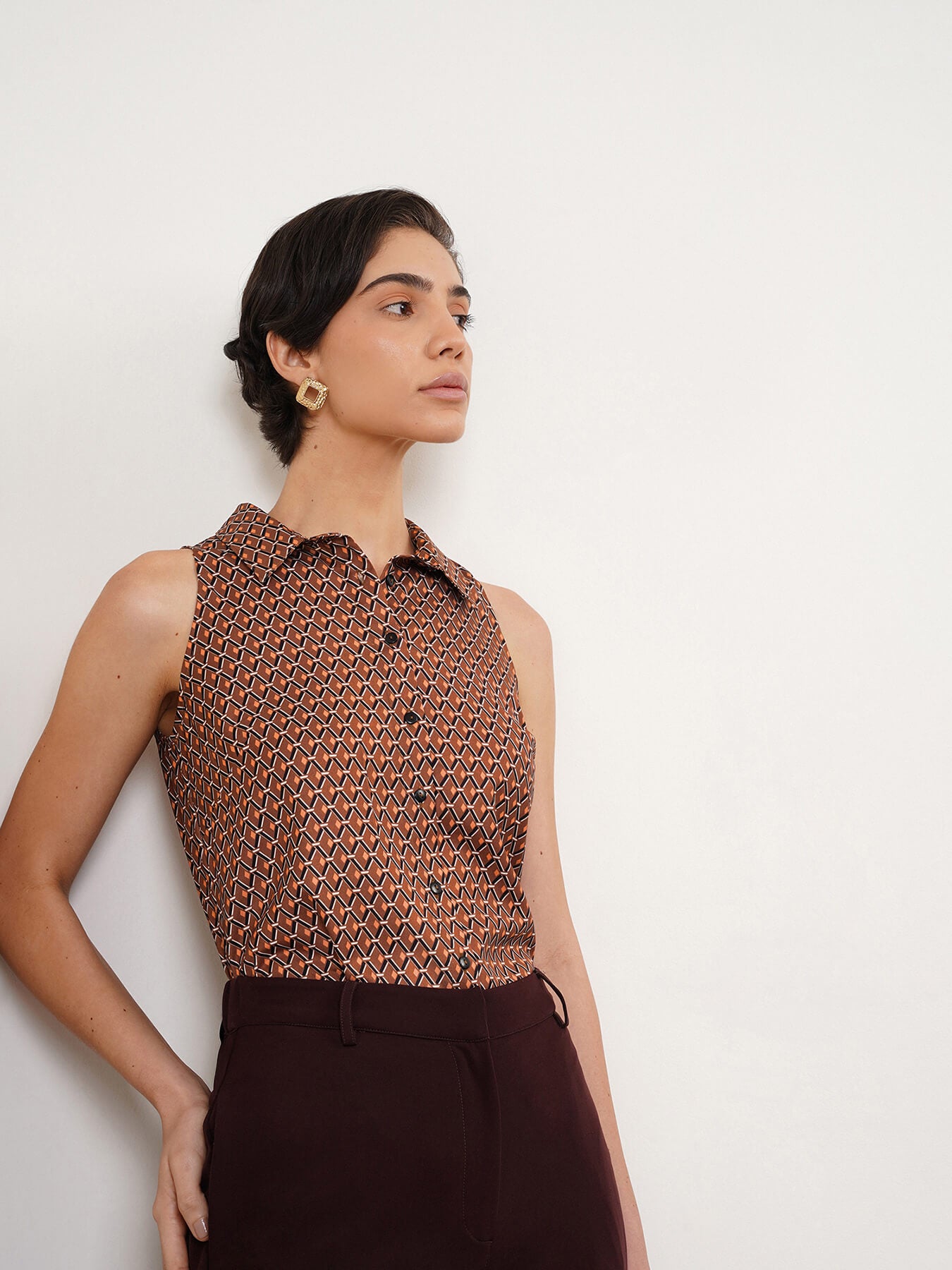 Retro Print Button Down Top - Multi