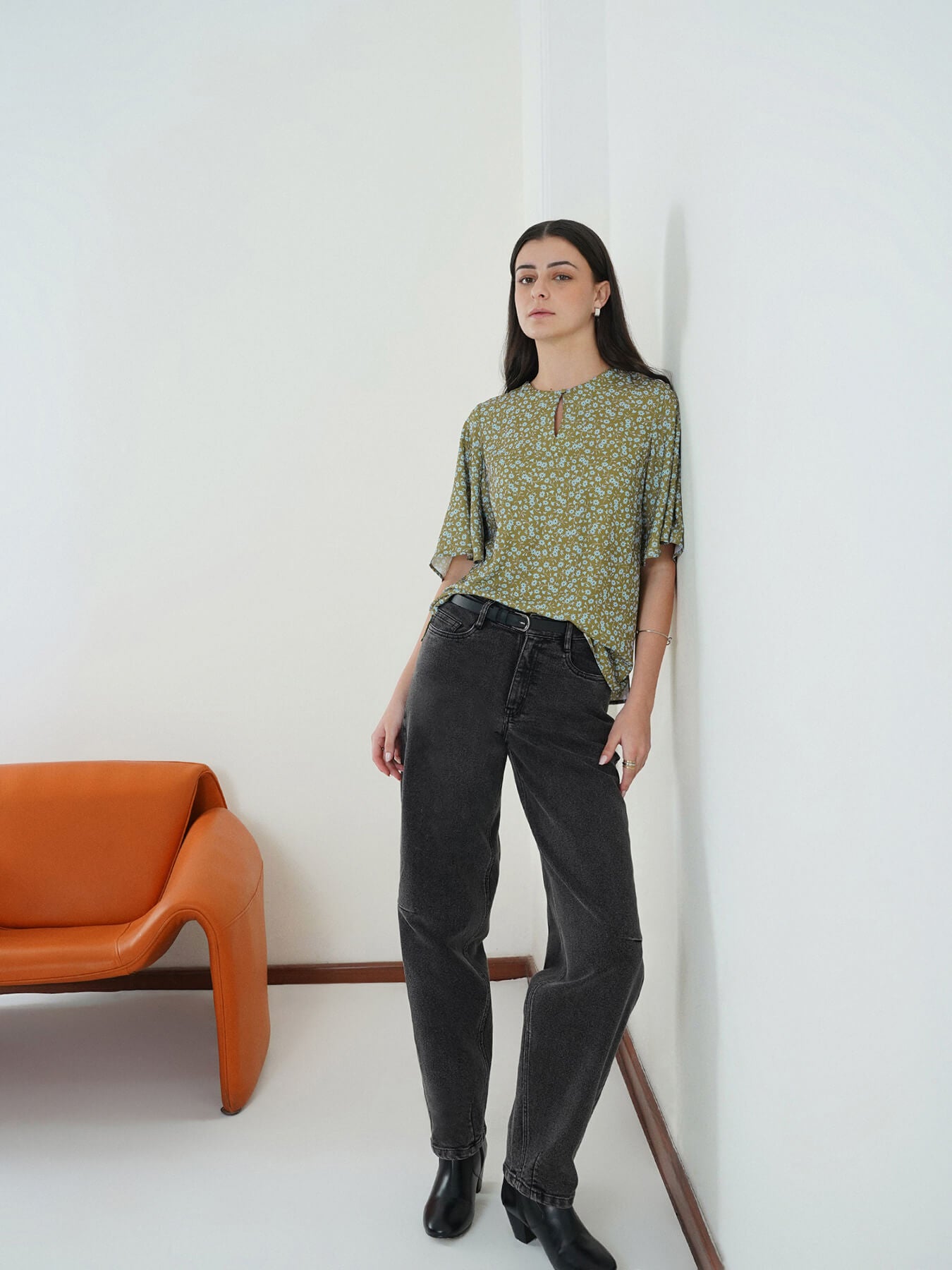 Floral Round Neck Top - Green