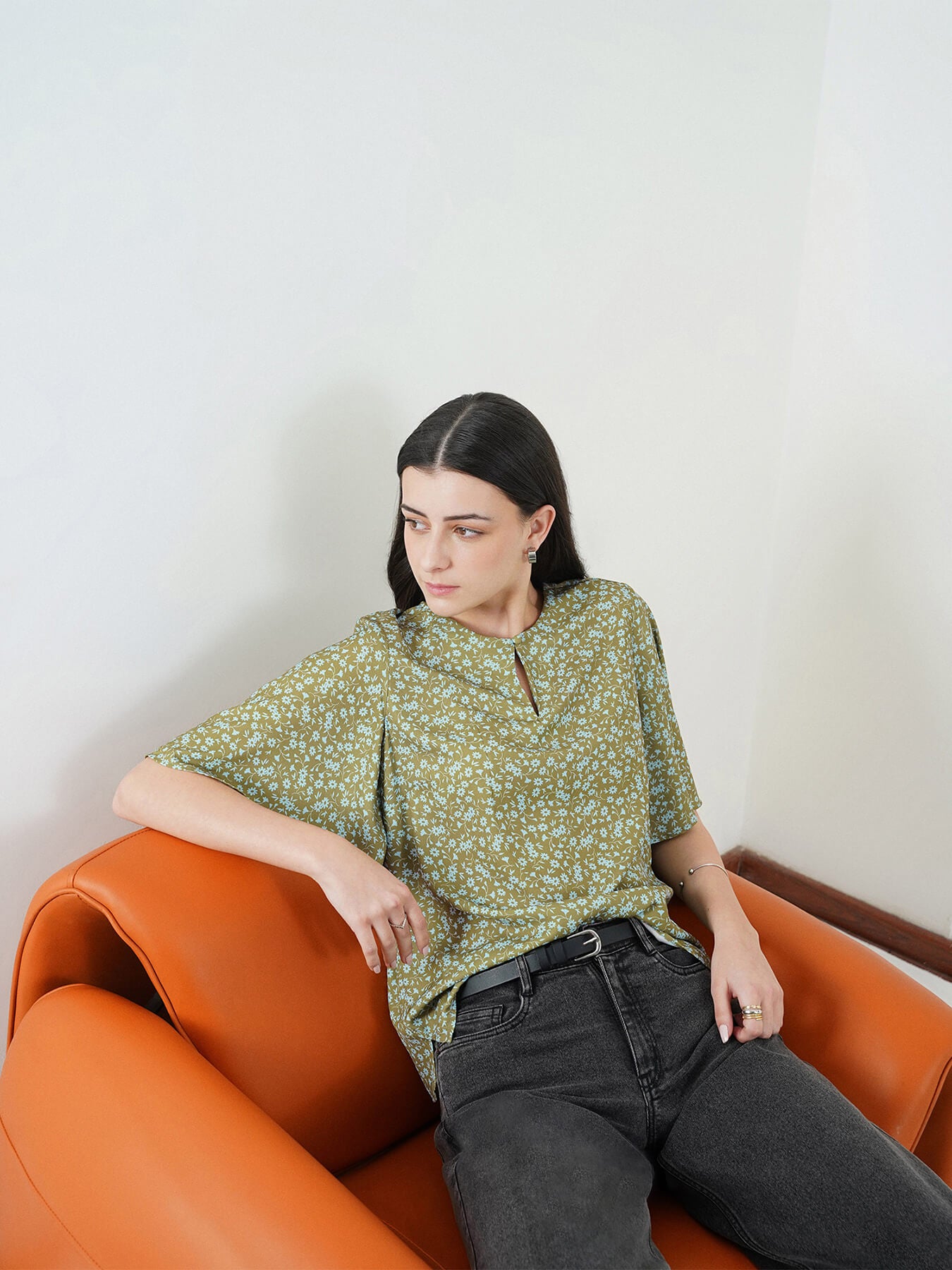 Floral Round Neck Top - Green