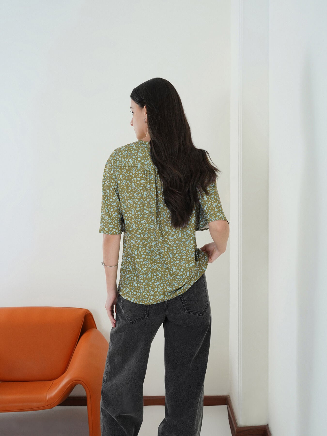 Floral Round Neck Top - Green