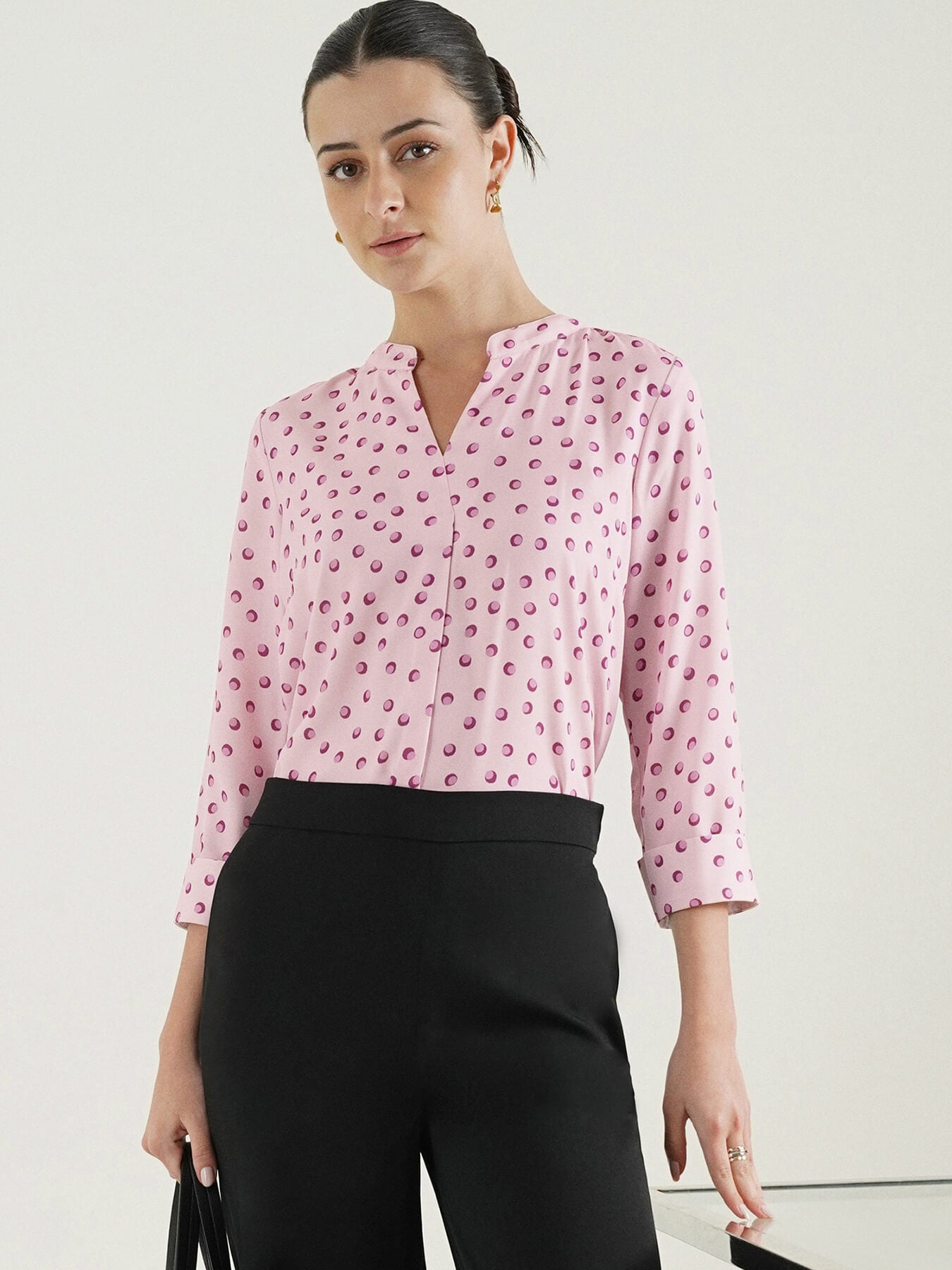 Polka Dots Pleated Top - Pink