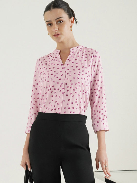 Polka Dots Pleated Top - Pink