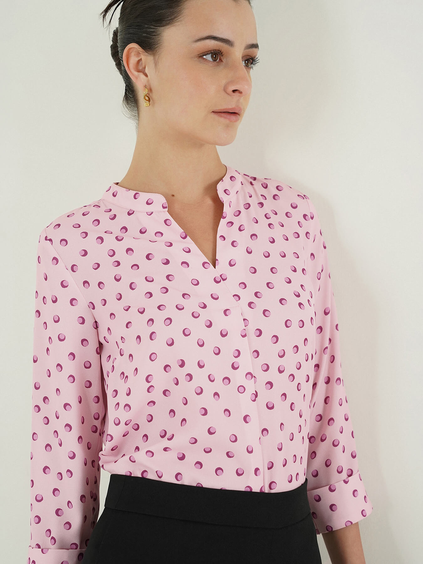 Polka Dots Pleated Top - Pink