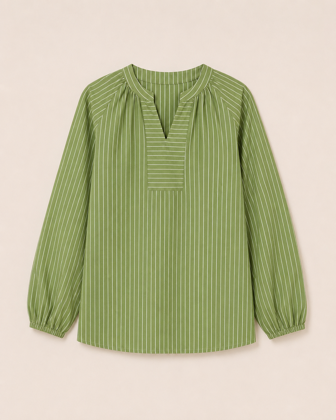 Cotton Striped V-Neck Top - Green