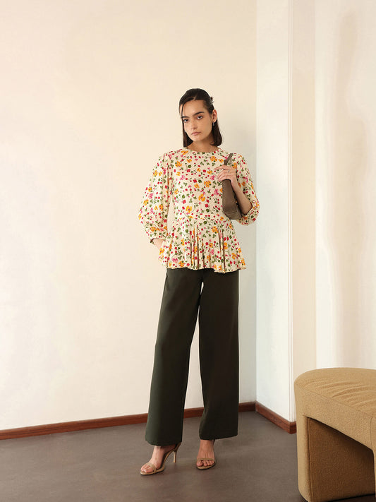 Viscose Floral Peplum Top - Multicolour