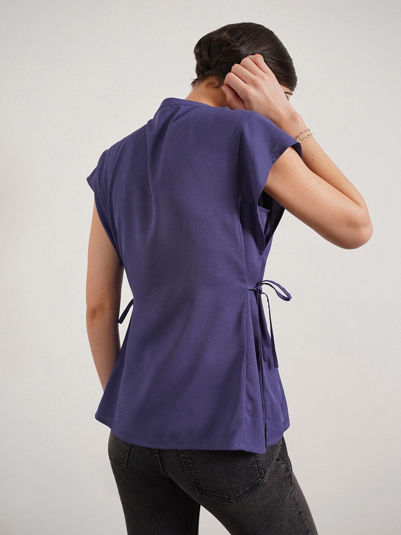 V-Neck Button Down Top - Blue