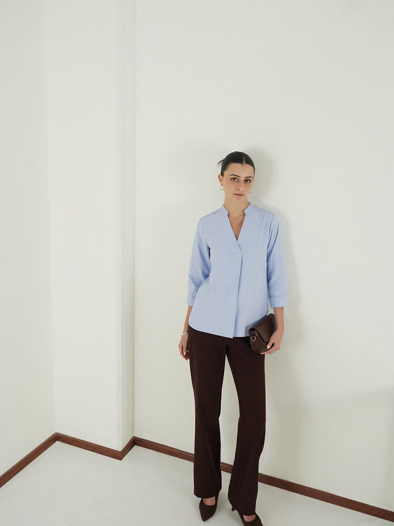 Pure Cotton Pleated Top - Light Blue