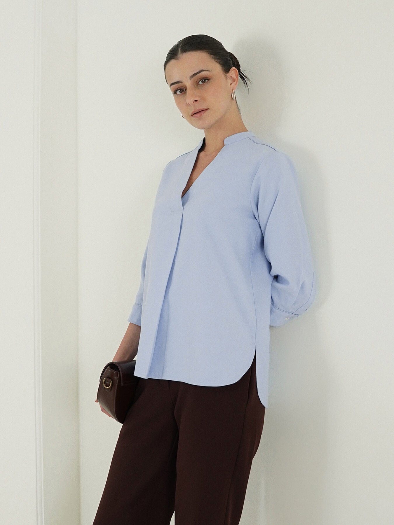 Pure Cotton Pleated Top - Light Blue