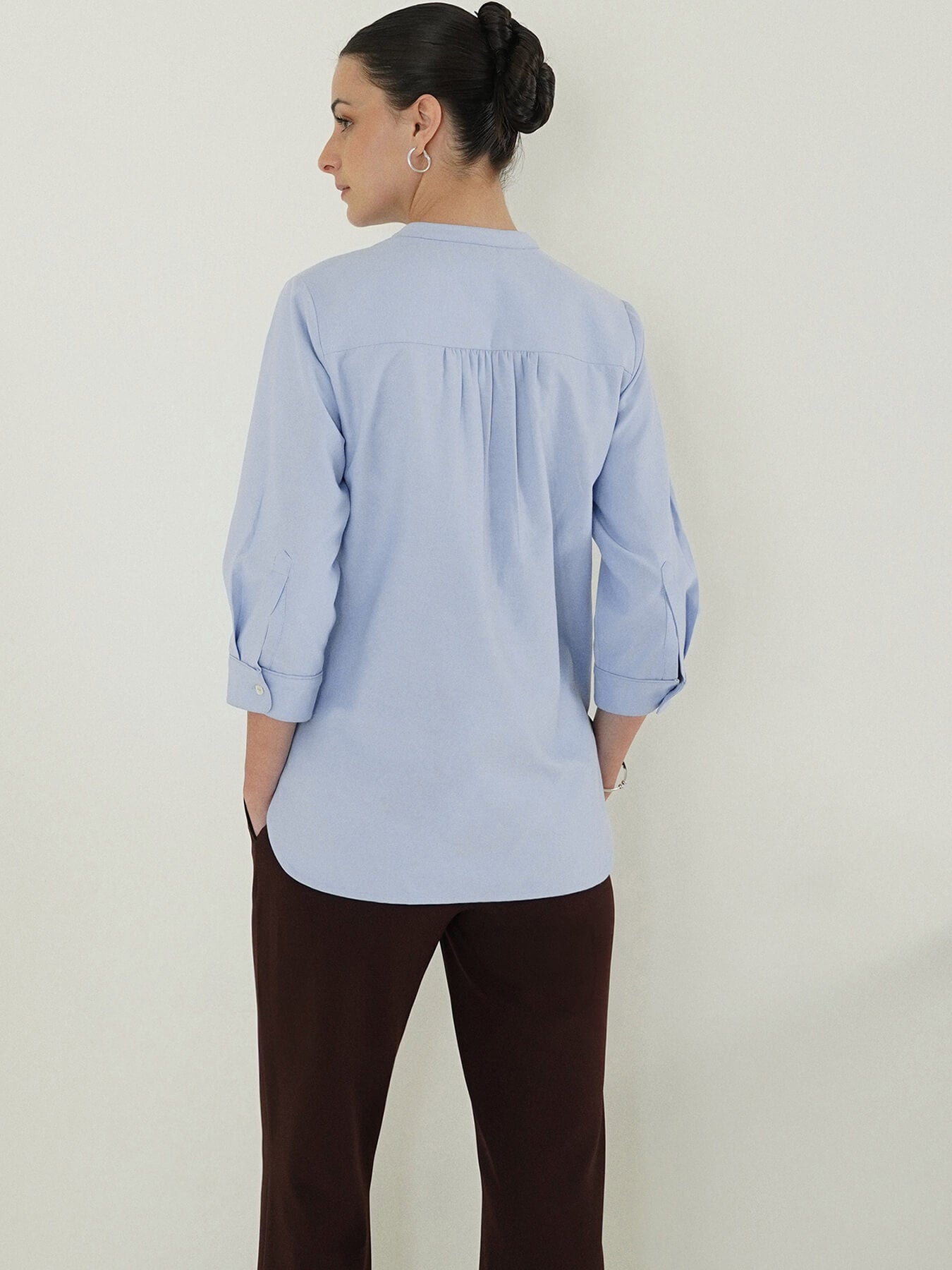 Pure Cotton Pleated Top - Light Blue