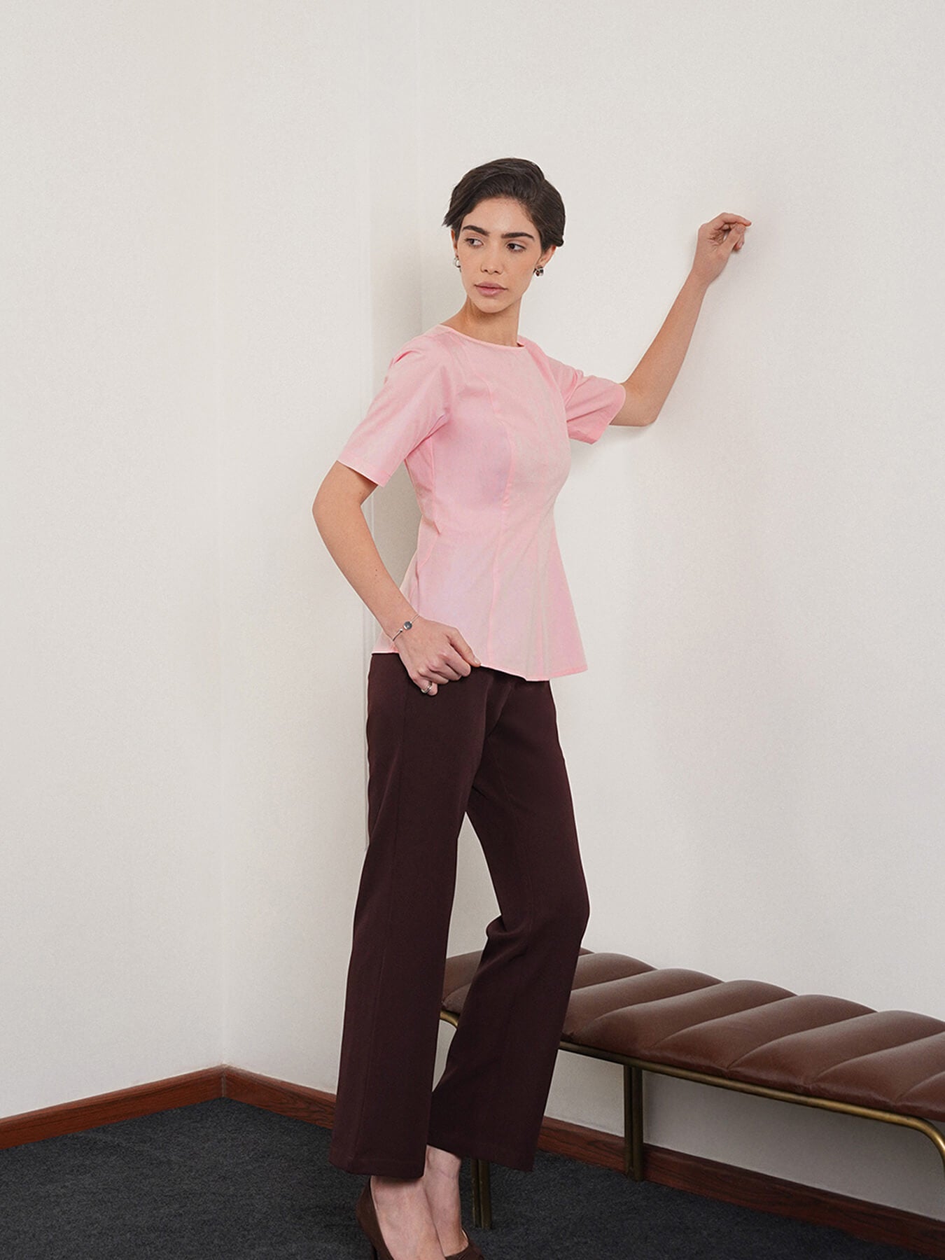 Cotton Stretch Peplum Top - Pink