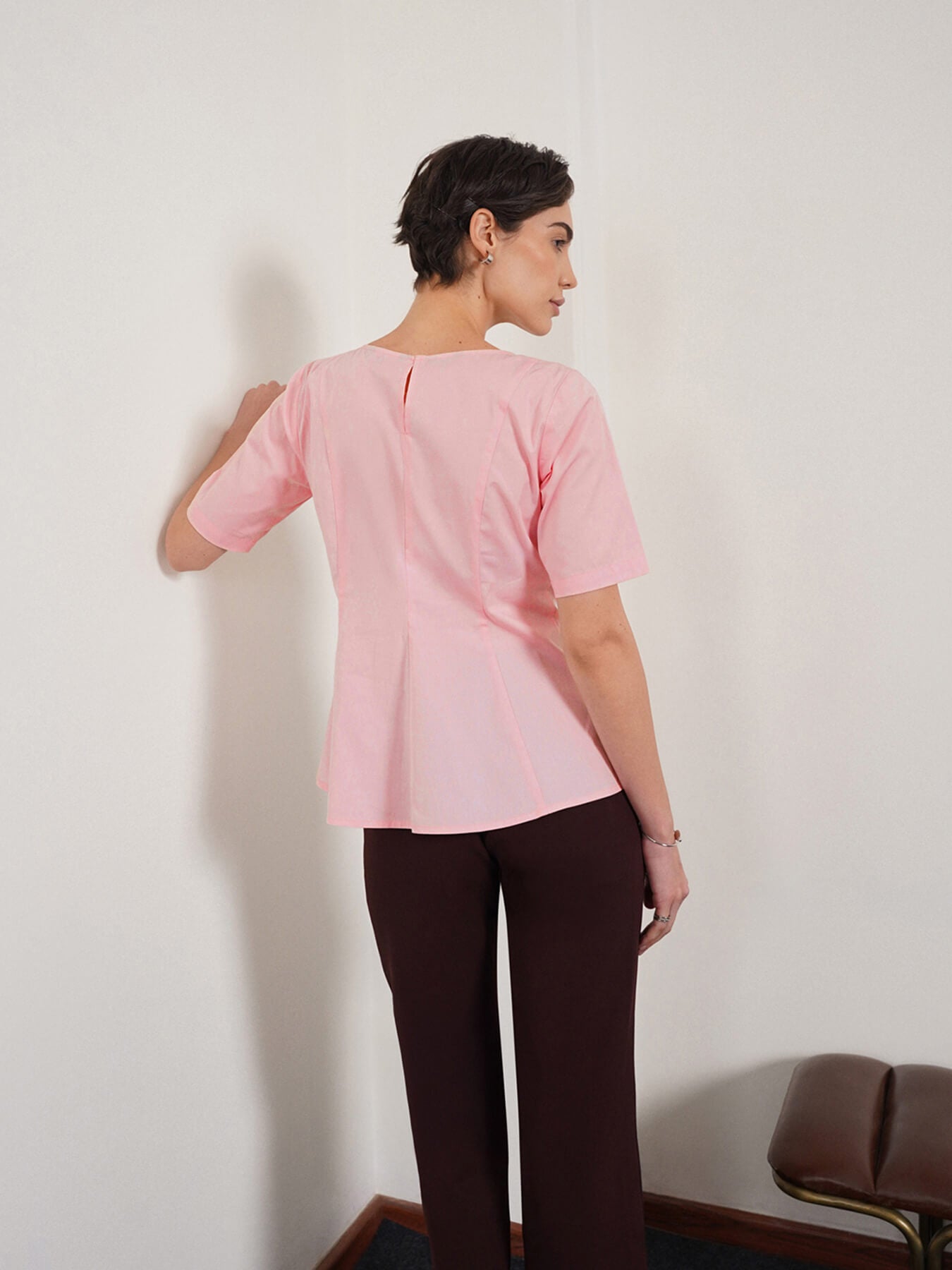 Cotton Stretch Peplum Top - Pink