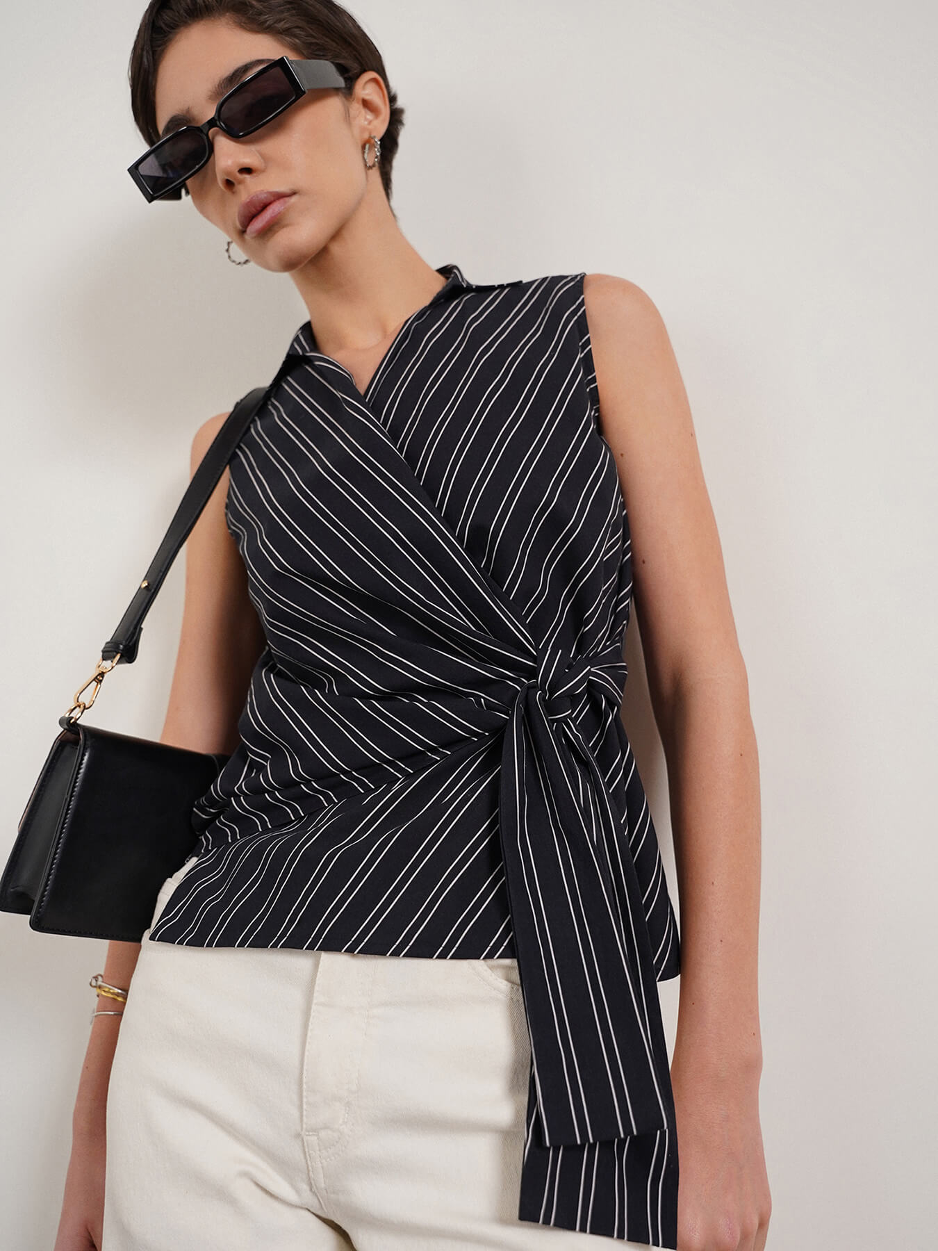 Cotton Wrap Top - Black