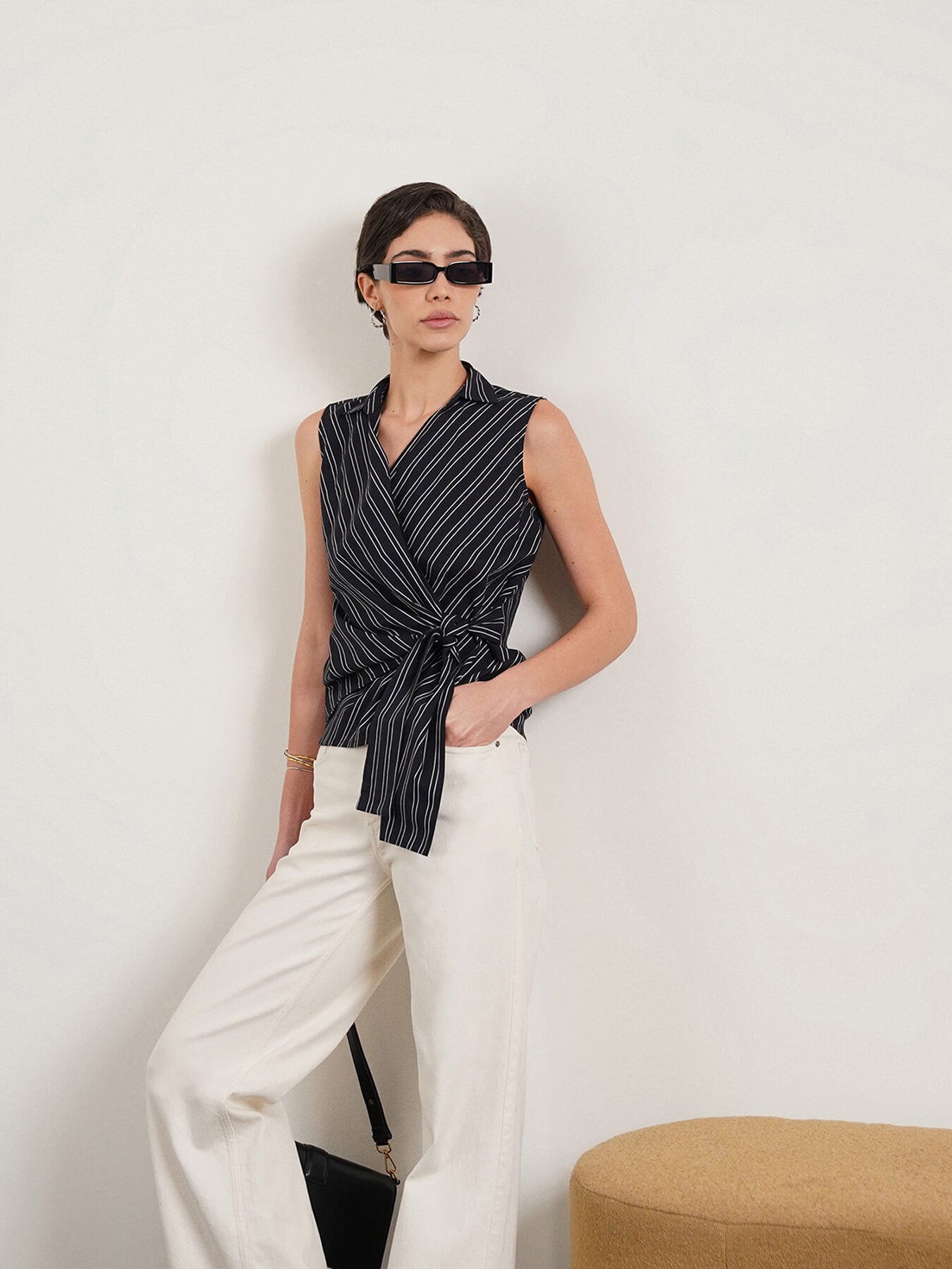 Cotton Wrap Top - Black