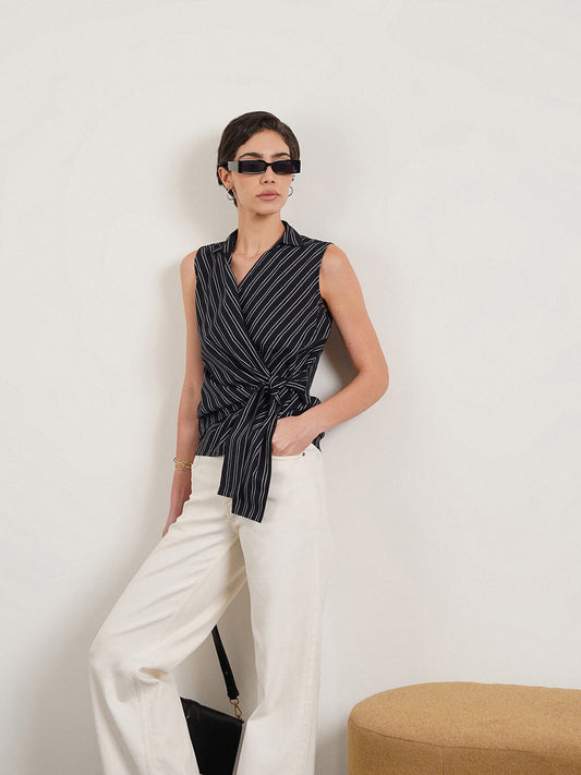 Cotton Wrap Top - Black