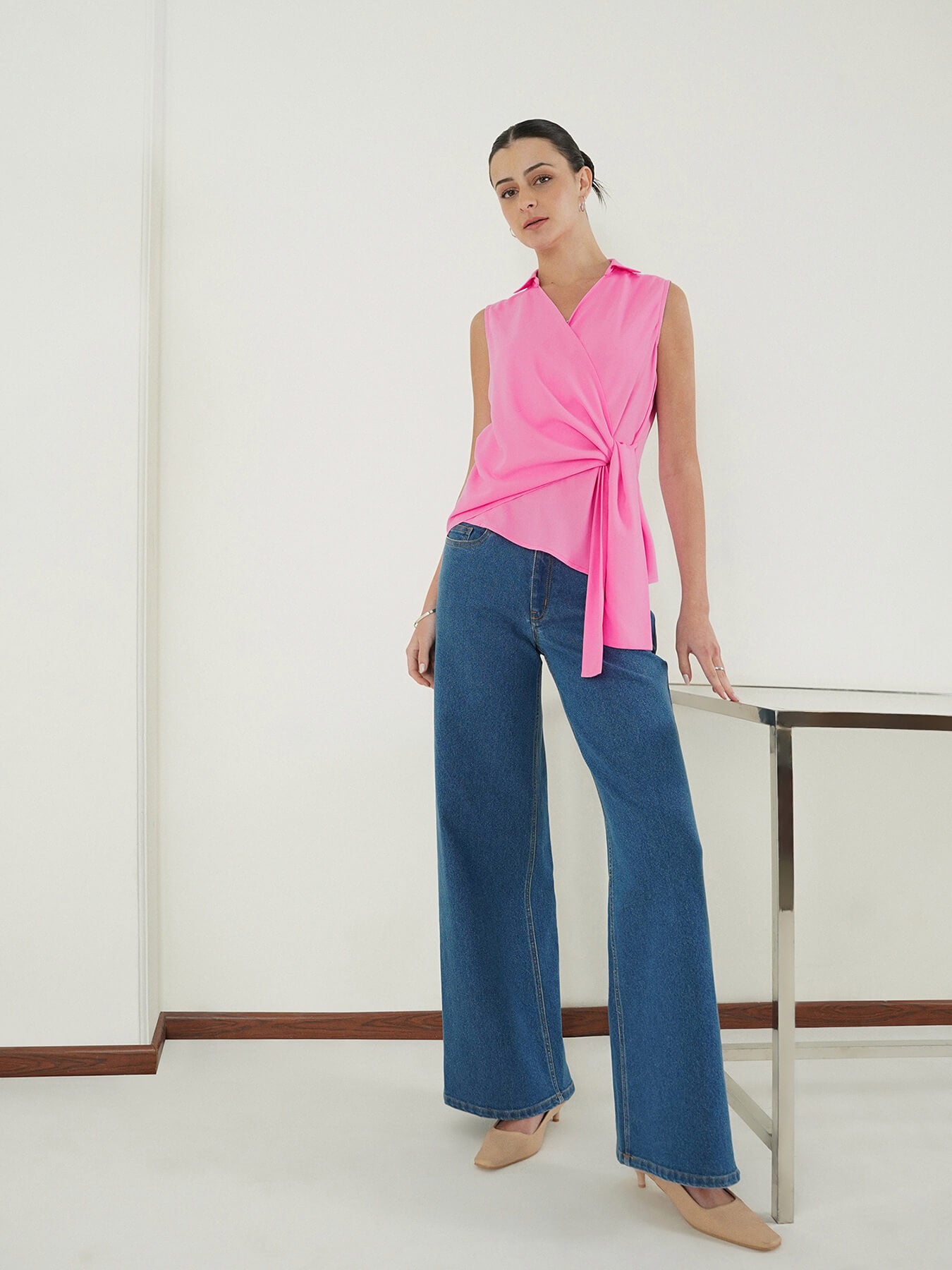 V-Neck Wrap Top - Pink