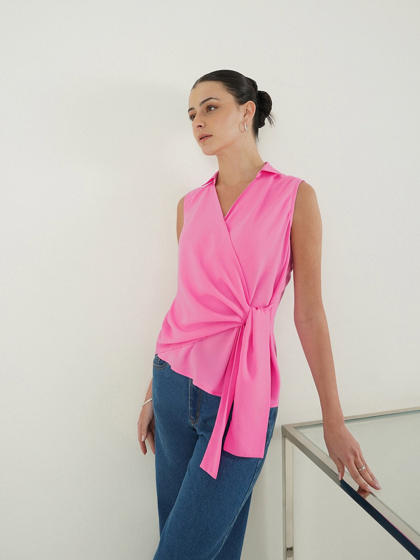 V-Neck Wrap Top - Pink