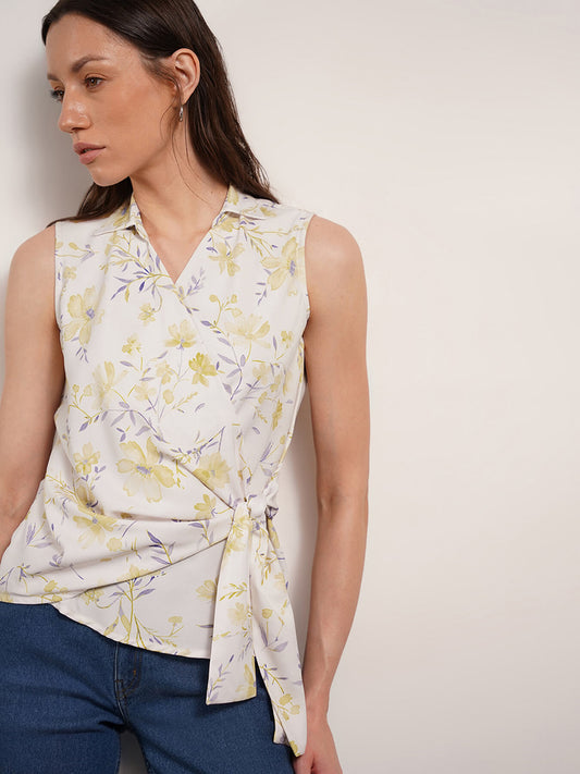 Floral Wrap Top - Off-White
