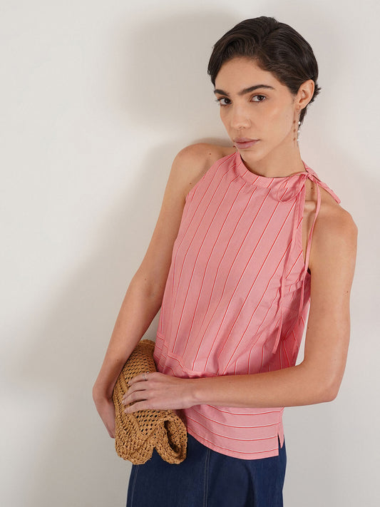 Cotton Halter Neck Top - Peach