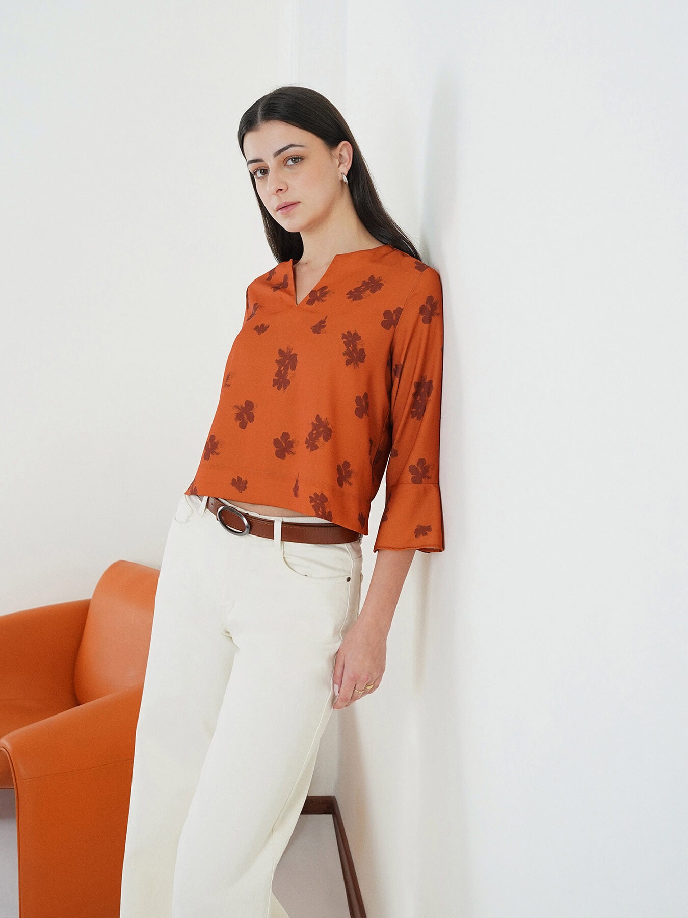 Floral Crop Top - Rust
