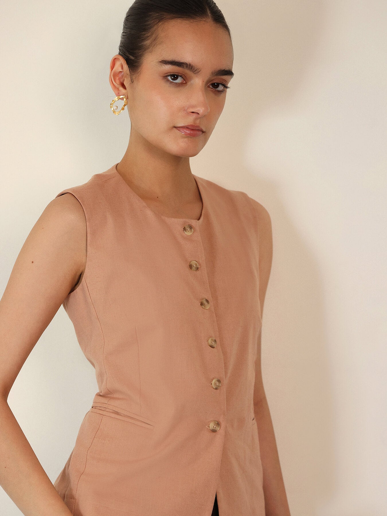 Cotton Round Neck Top - Brown