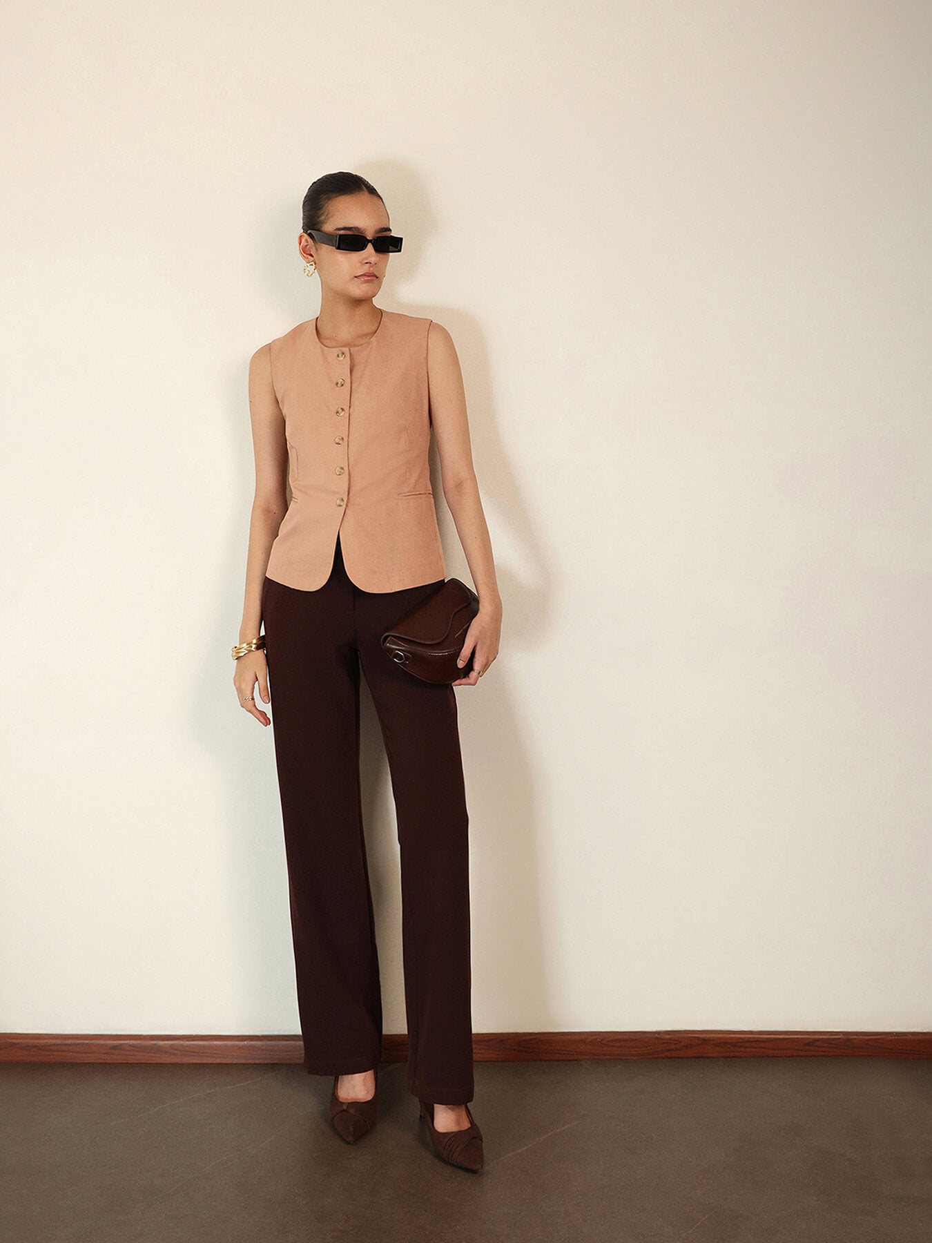 Cotton Round Neck Top - Brown