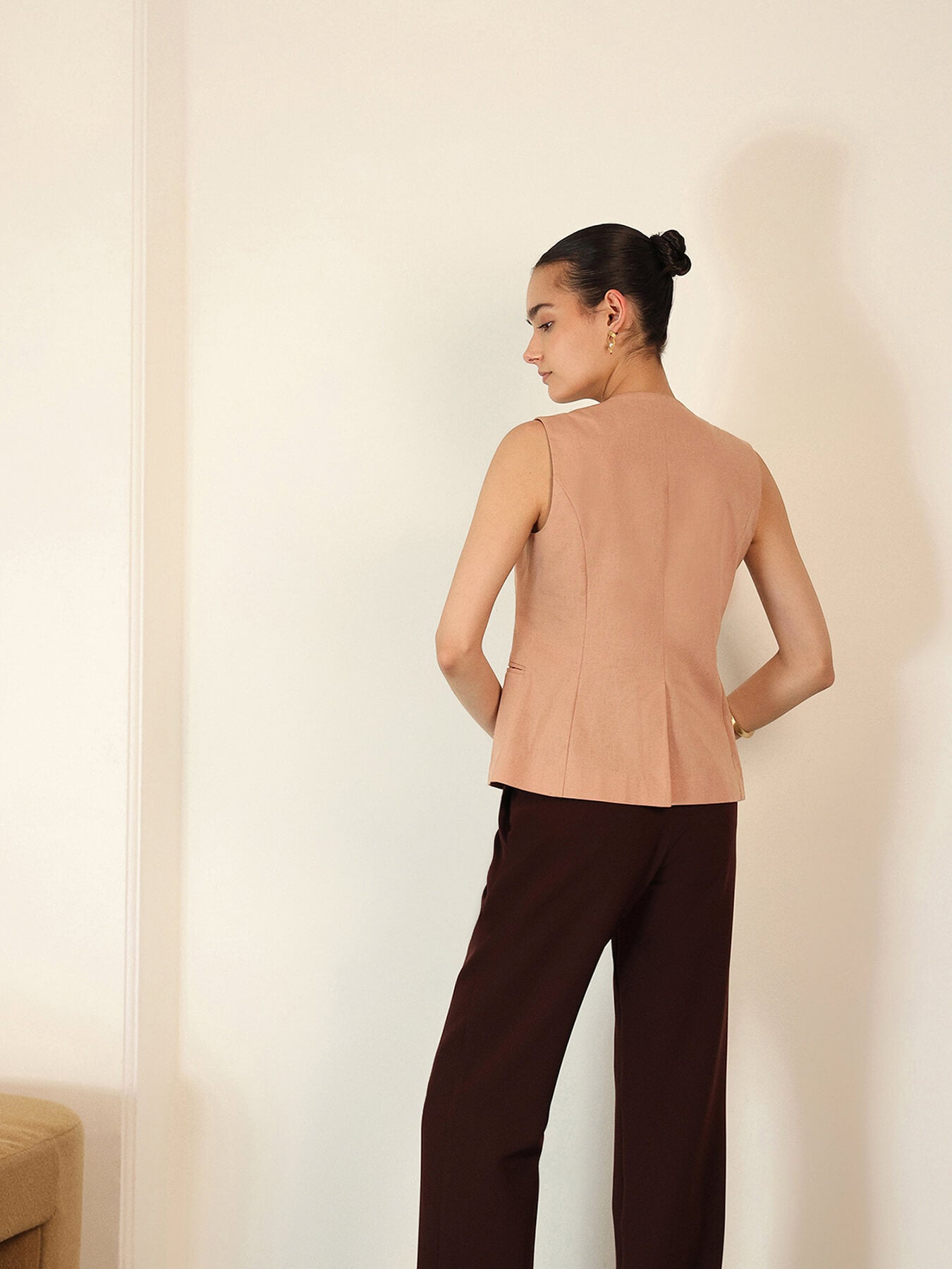 Cotton Round Neck Top - Brown