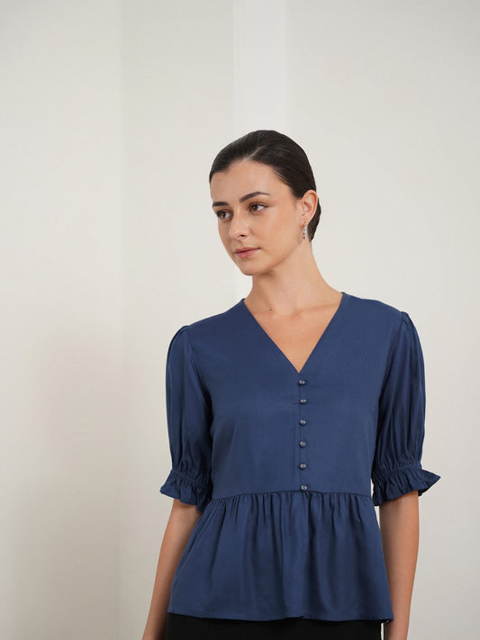 Viscose Peplum Top - Blue