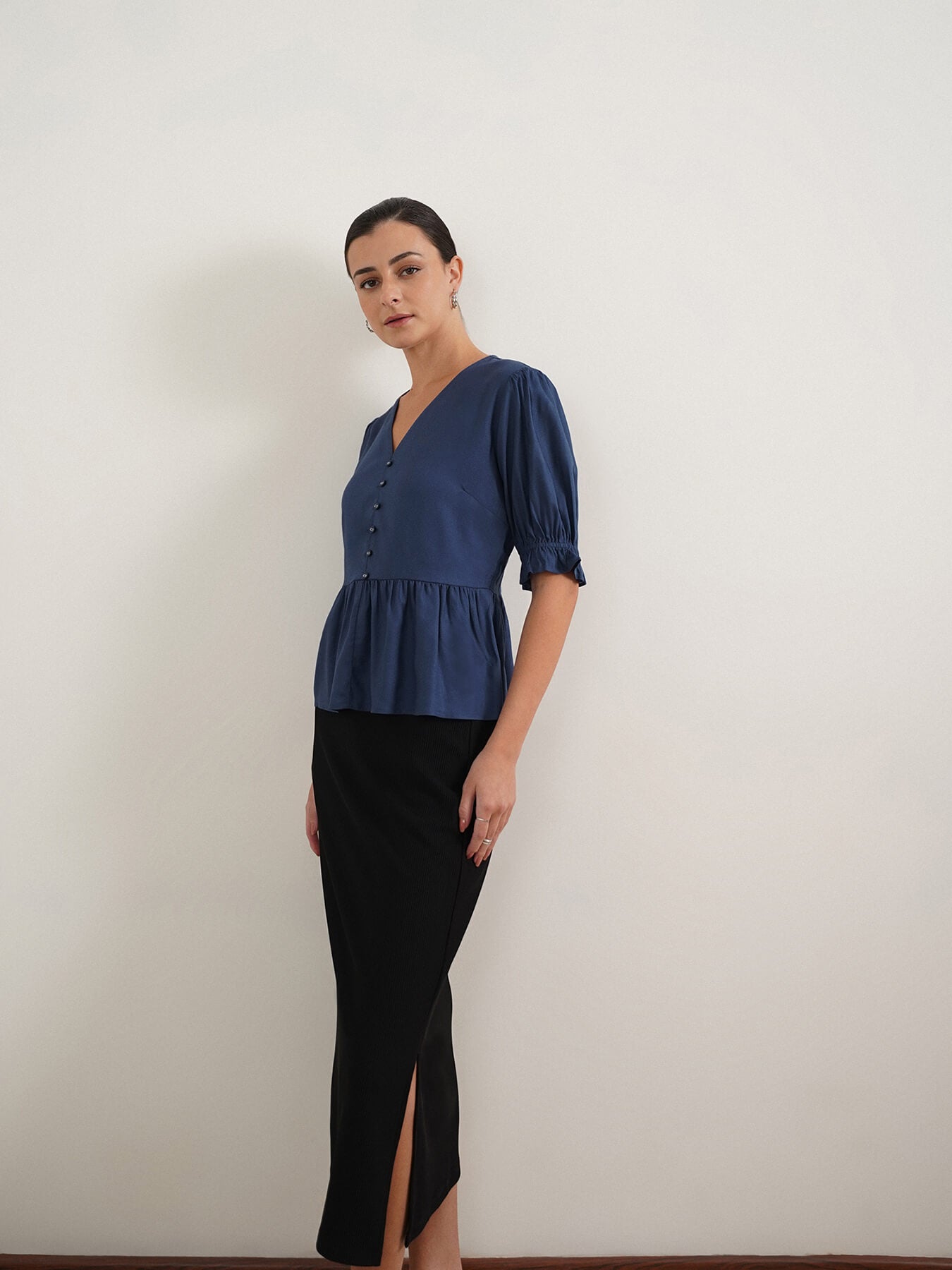 Viscose Peplum Top - Blue